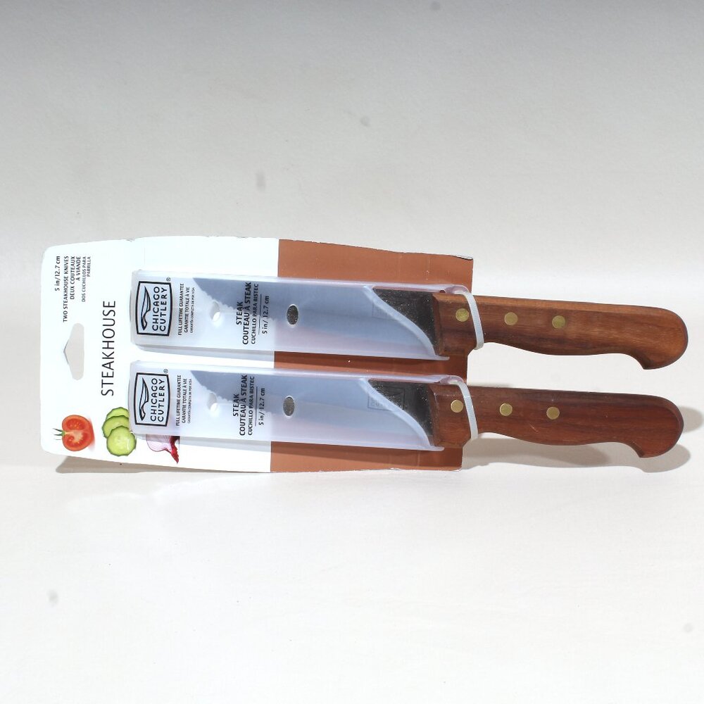 Chicago Cutlery Steakhouse Steak Knives 5 inch Blades Wood Handles Set of 2 NEW